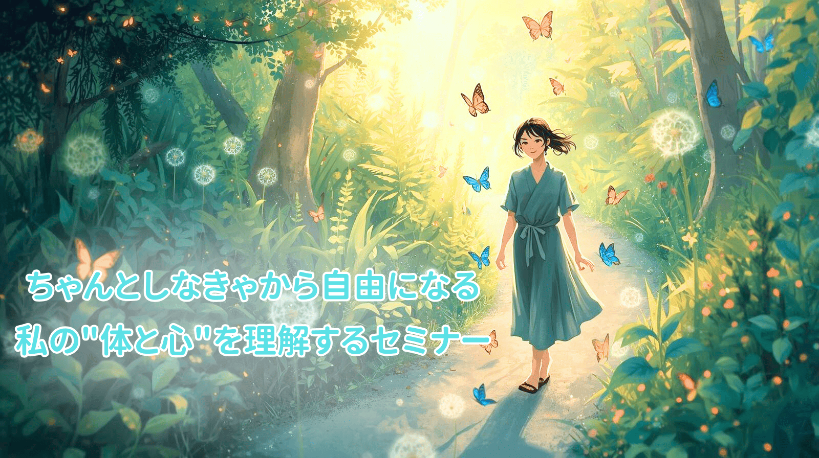 森の中を軽やかに歩く女性のイラスト