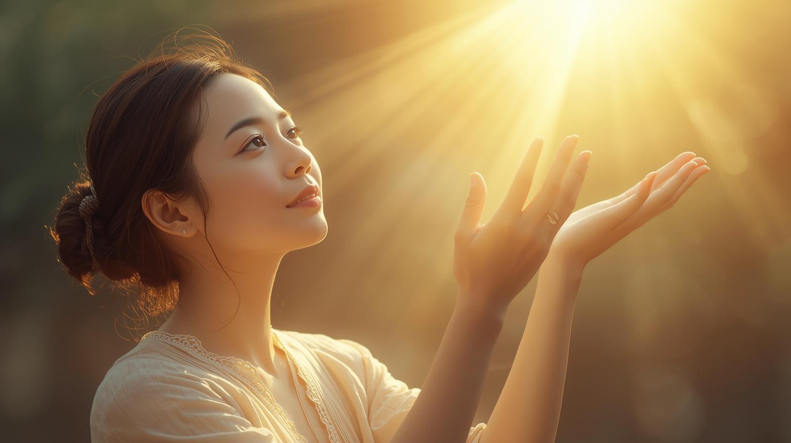 希望の光を感じる女性